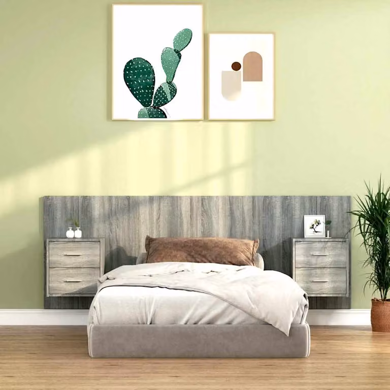 vidaXL Testiera Letto con Comodini Integrati in Legno Multistrato Grigio L: 120 cm, H: 80 cm, P: 80 cm