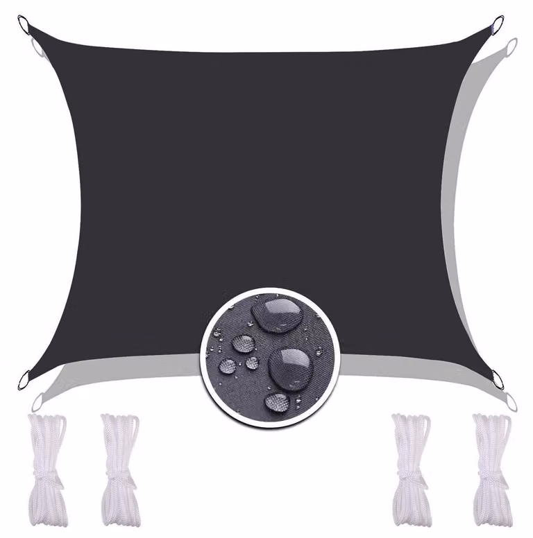 Telo ombreggiante impermeabile, 2x1,8 metri, tessuto Oxford, colore nero. Include corde per il fissaggio