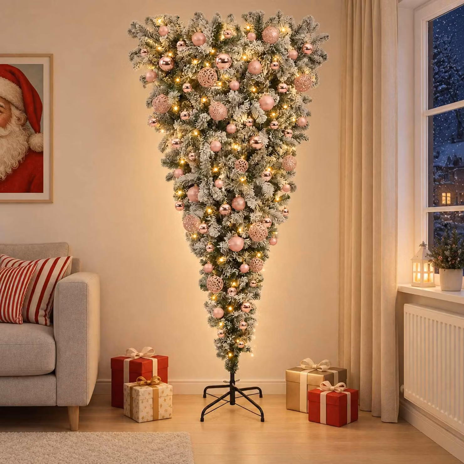 Albero di Natale artificiale rovesciato con cerniere, altezza 180 cm