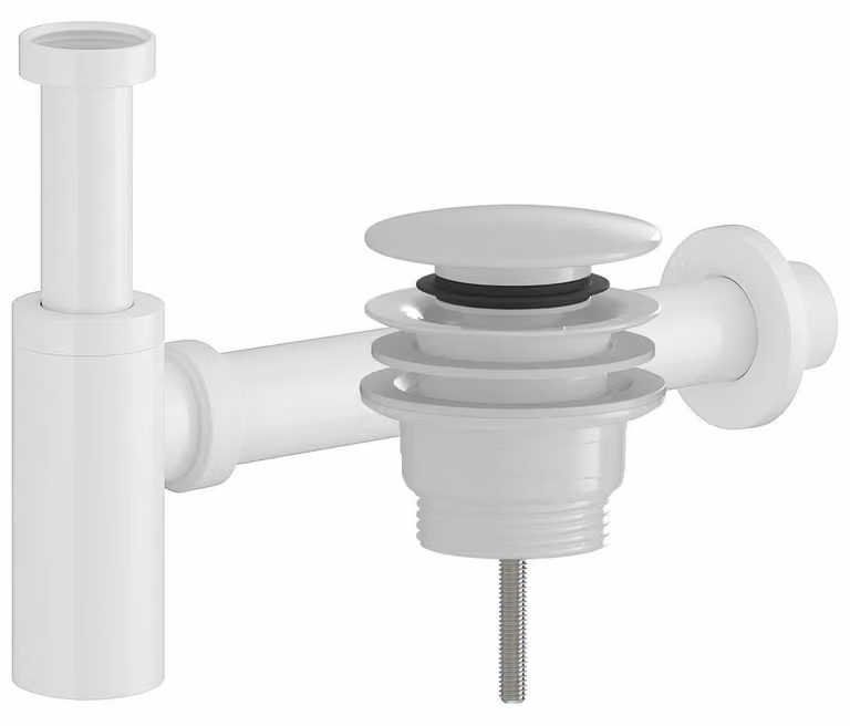 CERANO - Sifone per lavabo - in plastica - DN40/300 mm - con scarico a clic-clac - universale - in plastica - bianco lucido