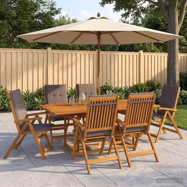 Set da pranzo da giardino vidaXL in legno di acacia oliato, 7 pezzi, colore marrone e antracite, L/P/H: 170 x 80 x 75 cm – 1