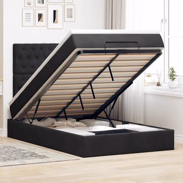Letto con contenitore a sollevamento vidaXL in velluto nero con materasso L: 120 cm, P: 200 cm, H: 28 cm – 1