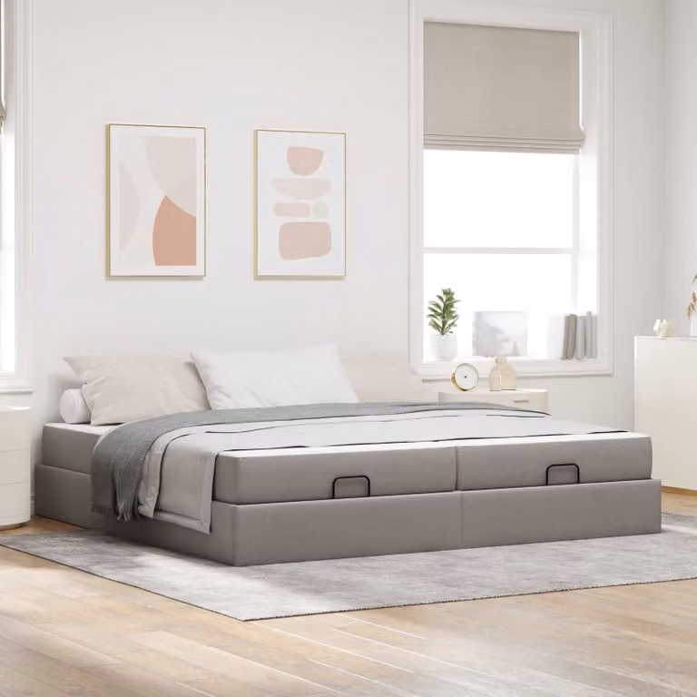 Set letto con struttura imbottita e 2 materassi Talpa vidaXL in tessuto beige o grigio, L/P: 200 x 200 cm