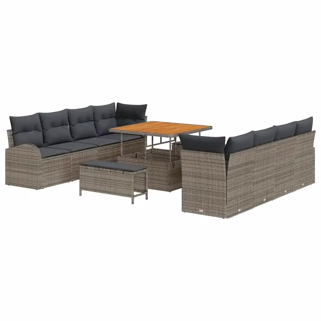 Set Divano da Giardino vidaXL 11 Pezzi Grigio con Cuscini e Tavolino in Polyrattan e Acciaio – 2