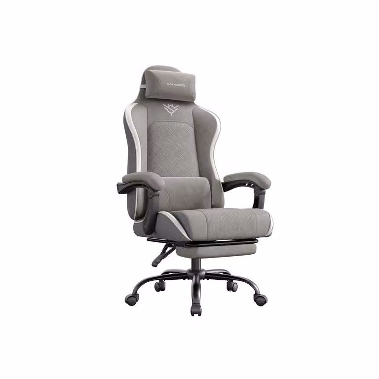 Sedia da Gaming Ergonomica Reclinabile con Poggiapiedi, Grigio Tortora