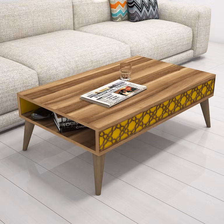 Skye Decor, City - Noce, Giallo, Tavolino, Noce, 100% PANNELLI DI PARTICELLE RIVESTITI IN MELAMMINA, 105 x 60 x 36,6 cm
