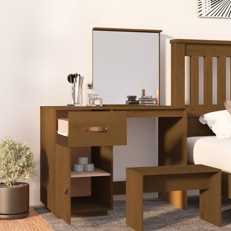The Living Store Comodino marrone miele 95x50x134 cm in legno di pino massiccio
