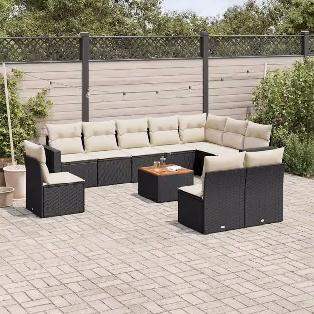 Set Divani da Giardino 11 pz con Cuscini in Polyrattan Nero 3256504