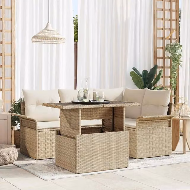 Set Divano da Giardino 5 pz Beige polyrattan 3348277