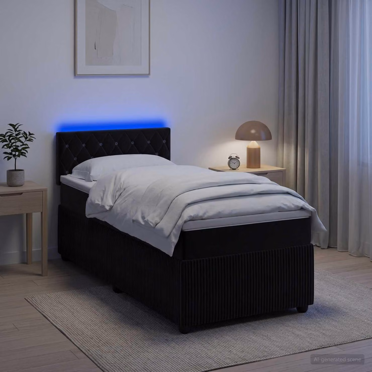 Maison Exclusive - Letto boxspring con materasso nero 100 x 200 cm in velluto