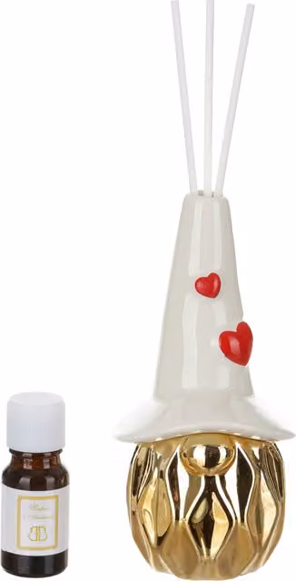 Profumatore a bastoncini Beltrami Miro Silver con decorazione cuori oro e argento e fragranza floreale