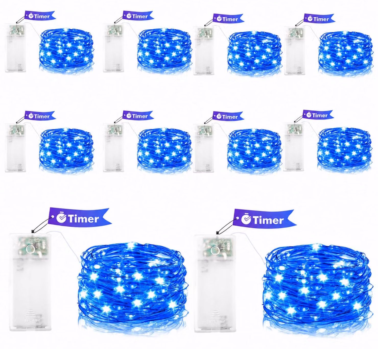 Catena luminosa in filo di rame, 1 metro, 10 LED, con timer, set da 10, colore blu