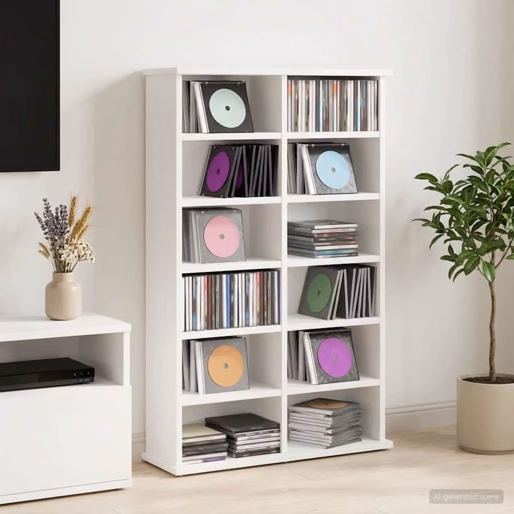 Mobile per CD vidaXL Bianco con ripiani regolabili in MDF L 60 x P 17 x H 92 cm