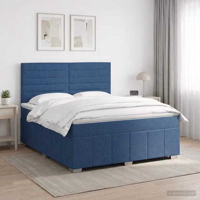 Letto box spring con materasso vidaXL in tessuto blu e bianco L/P: 160 x 200 cm – 1