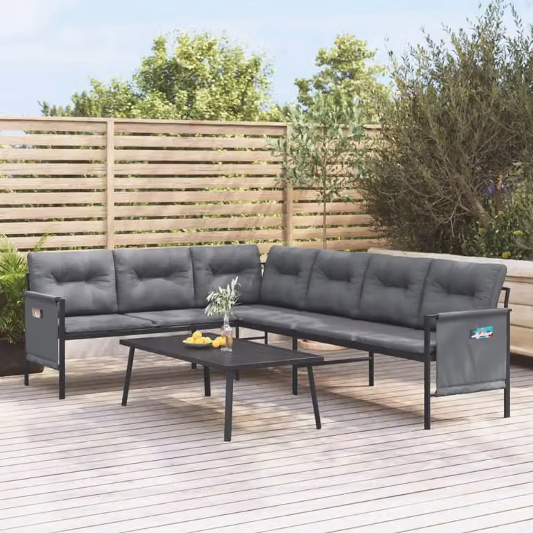 vidaXL Divano Angolare da Giardino Moderno in Acciaio Verniciato a Polvere e Textilene, Grigio Antracite, L/P/H: 230 x 168 x 65 cm