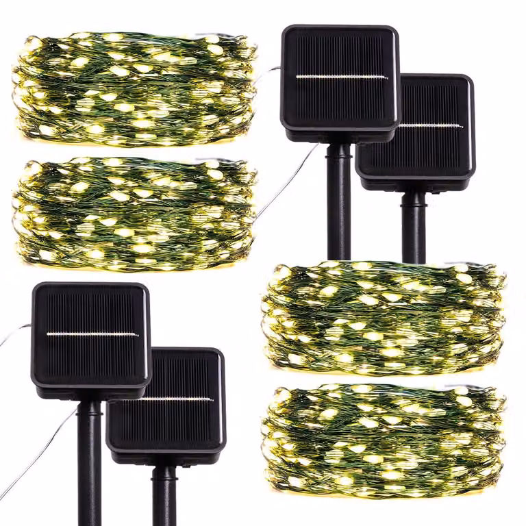 Catena luminosa solare, 10 metri, 100 LED, filo di rame verde, impermeabile, confezione da 4