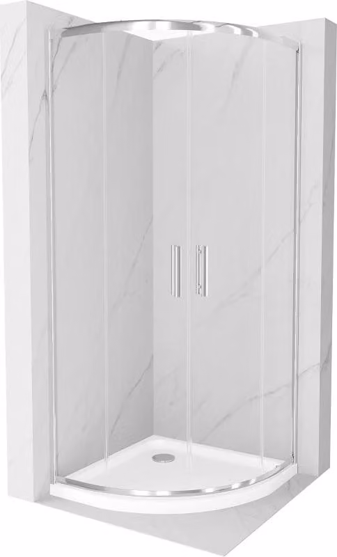 Mexen Rio cabina doccia semicircolare 80 x 80 cm, trasparente, cromo + piatto doccia Flat, bianco - 863-080-080-01-00-4110