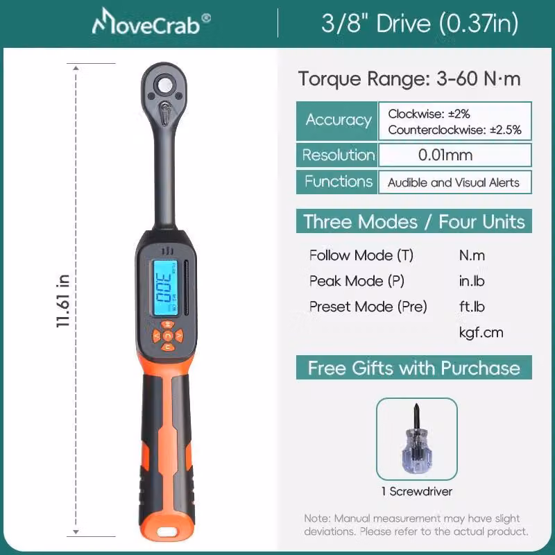 Chiave dinamometrica, misura di alta precisione, design compatto, 3-60N.m
