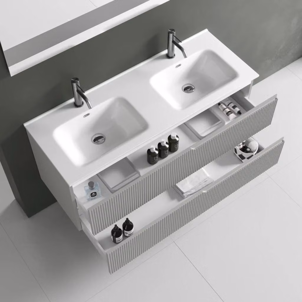 Composizione bagno Venere AQA DESIGN a 5 pezzi con doppia vasca, grigio opaco, L: 120 cm, P: 45 cm, H: 190 cm – 2