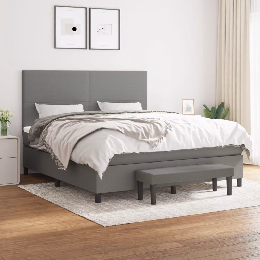 The Living Store Letto a molle con materasso grigio scuro 160x200 cm in tessuto
