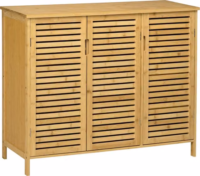 Scarpiera Mobile HOMCOM in Bambù con 8 Ripiani e Ante a Battente, L/P/H: 100 x 35 x 80 cm, Colore Legno/Beige – 1