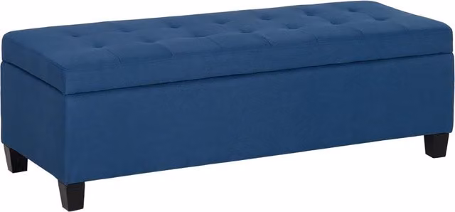 Panca contenitore con poggiapiedi Xylo in tessuto blu con bottoni L: 125 cm, P: 49 cm, H: 41 cm – 1