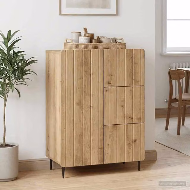 Credenza moderna in rovere e metallo vidaXL, colore marrone, L: 66 cm, P: 34,5 cm, H: 91,5 cm – 1