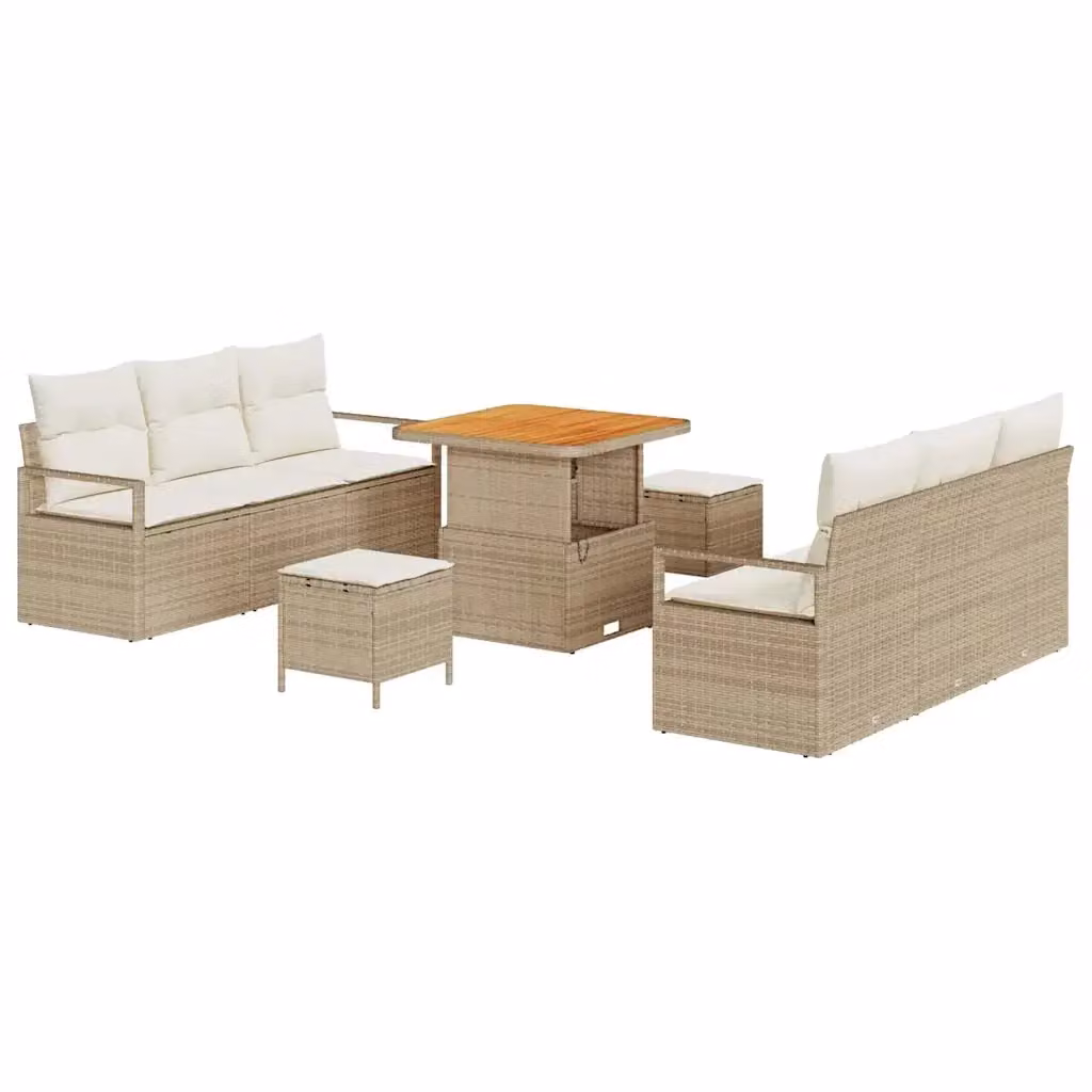 Set Divano da Giardino 9 pz vidaXL Beige con Cuscini e Struttura in Metallo – 2