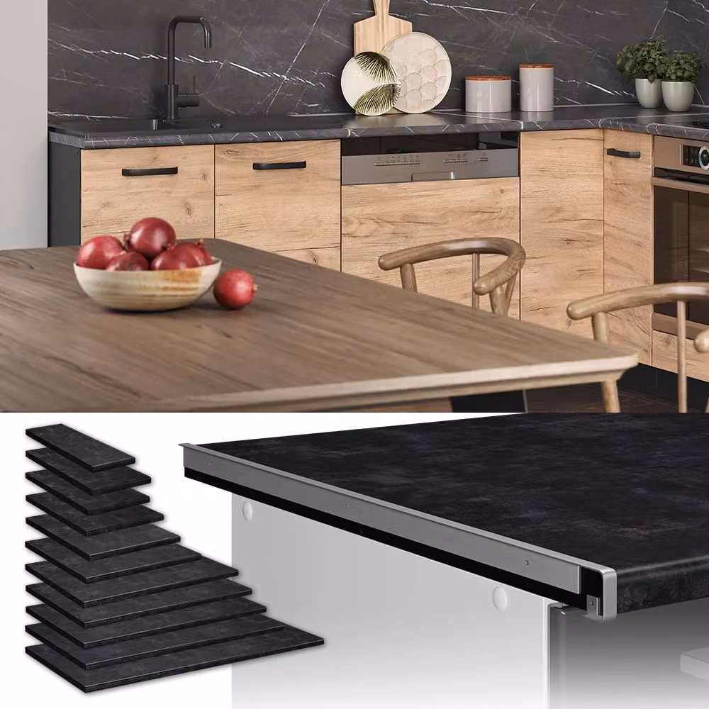 Top cucina Vicco R-Line in laminato Antracite, Larghezza: 114 cm, adatto a unità angolare 87x87 cm – 2