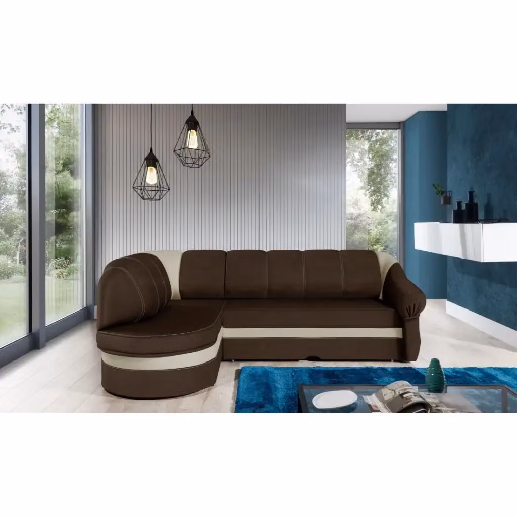 Divano angolare sinistro convertibile BENANA MEUBLORAMA marrone e crema con contenitore L 250 cm x P 85 cm x H 135 cm – 2