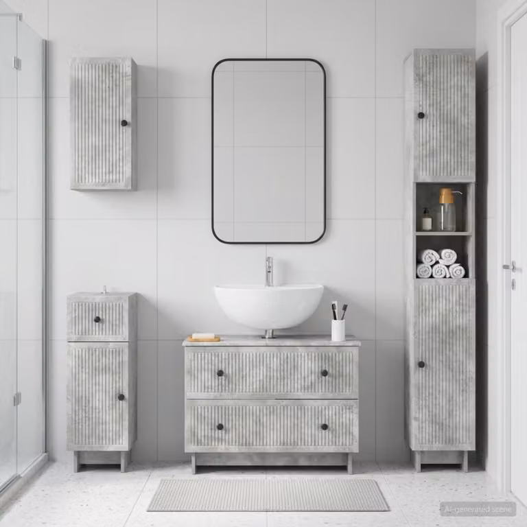 Set di mobili da bagno moderno vidaXL EDE da 4 pezzi in grigio con base e pensili, L/P/H: 190 x 67,9 x 82 cm