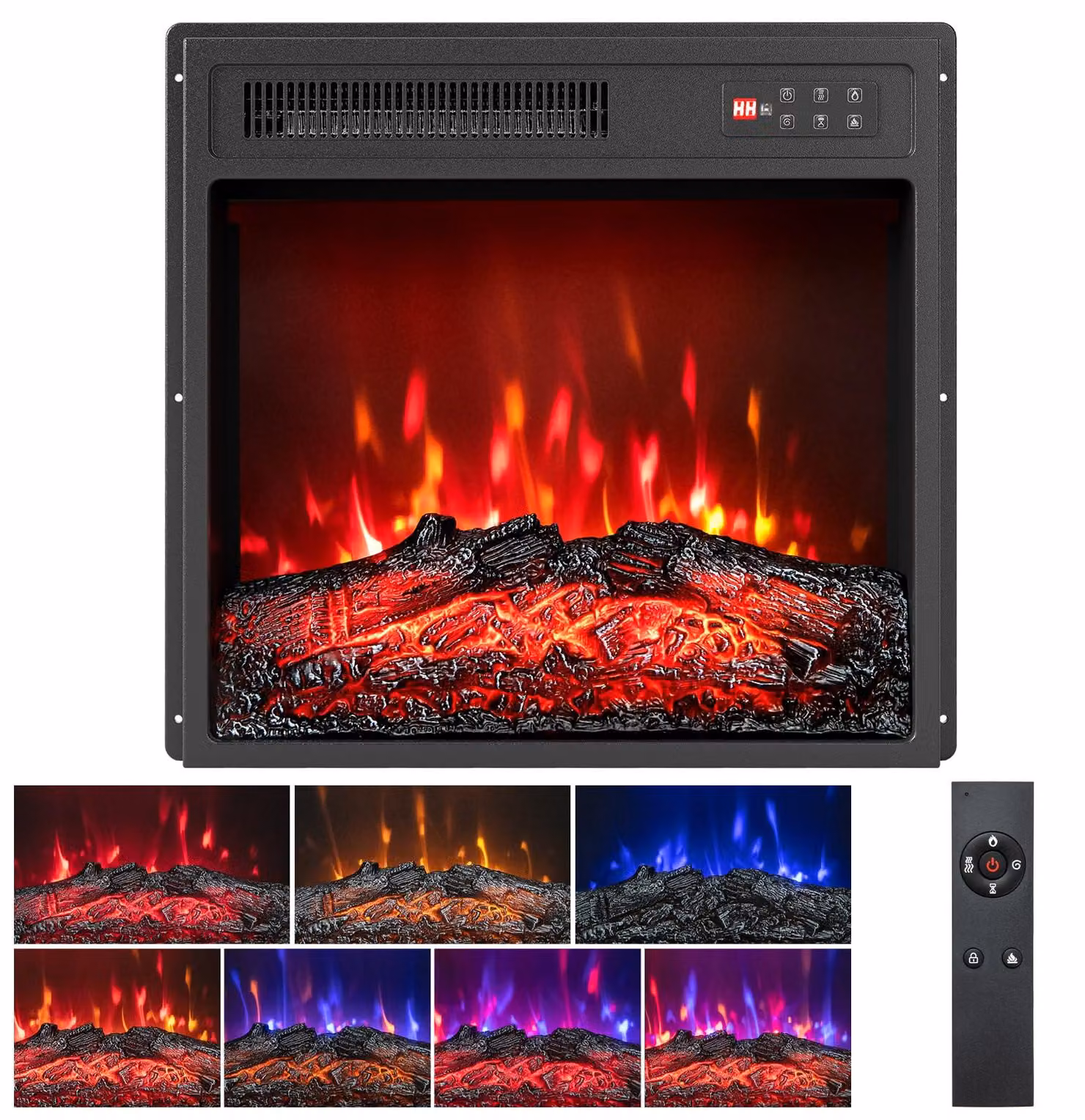 FANTASK, camino elettrico da 18 pollici, camino elettrico da incasso da 750W/1500W con telecomando