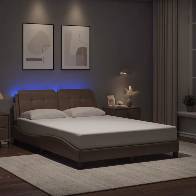 Giroletto con LED e porta USB Zadar vidaXL in ecopelle color cappuccino, L/P: 140 x 190 cm