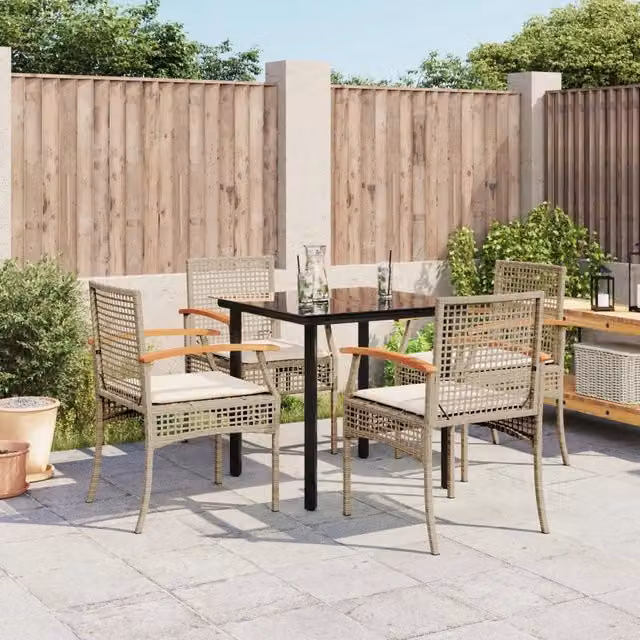 Set da Pranzo da Giardino 5 pz con Cuscini Beige in Polyrattan 3213632