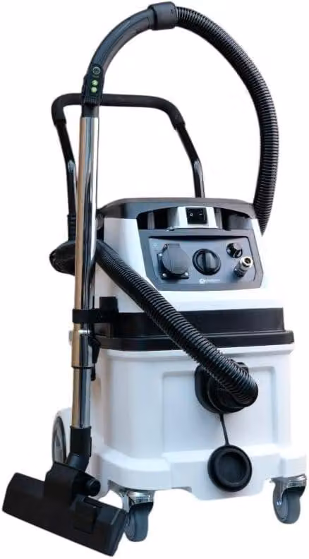 Aspirapolvere industriale con funzione di autopulizia, 1600W. Aspirapolvere per cantieri con telecomando. Aspirapolvere per cantieri con presa di corrente. Connessione per aria compressa. Tensione: 230V. Capacità serbatoio: 40L. Aspirapolvere industriale