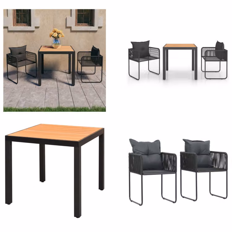 vidaXL Set da pranzo da giardino 3 pezzi in PVC rattan nero e marrone - Set di mobili da giardino - Set di mobili da giardino - Tavolo e sedie da giardino - Tavoli e sedie da giardino