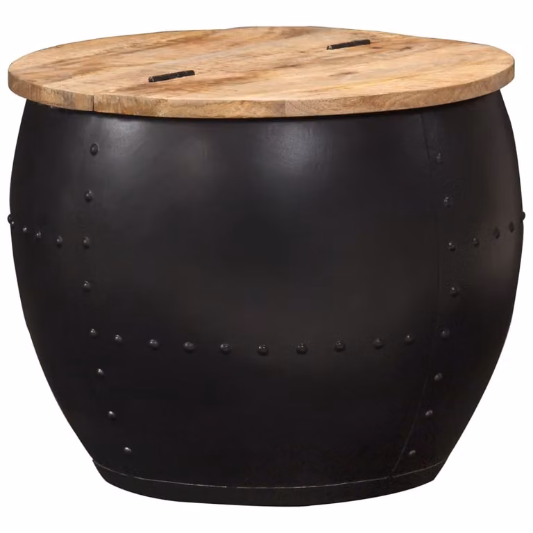 The Living Store Tavolino rotondo 53×43 cm in legno massiccio di mango