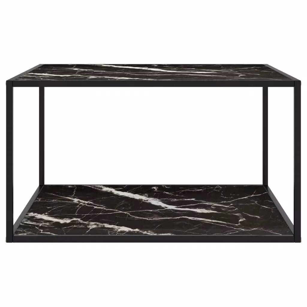 Tavolino nero con vetro nero effetto marmo 90x90x50 cm