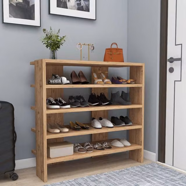 Mobile Portascarpe Offida DMORA, Scarpiera per 16 Paia, L/P/H: 76 x 31 x 72 cm, Marrone Rovere Nodi