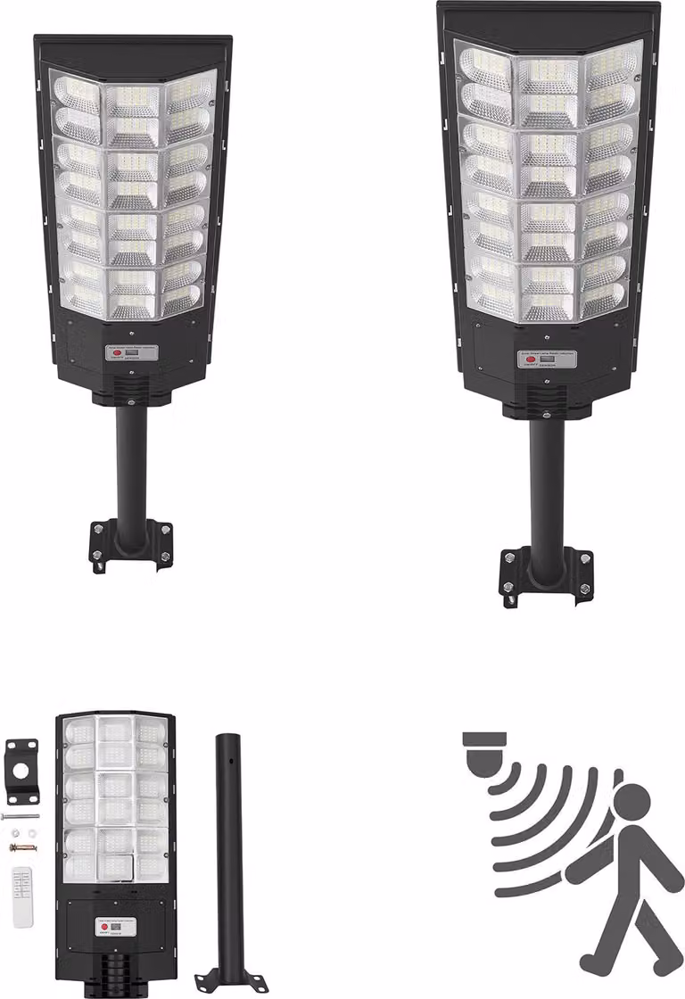 SucceBuy Lampione solare 450000LM, lampione stradale 8000W, lampada solare a LED con sensore crepuscolare e rilevatore di movimento, illuminazione esterna impermeabile IP67 per vialetti e cortili, set da 2 pezzi