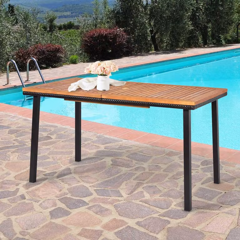 Tavolo da giardino tavolo da pranzo con foro per ombrellone tavolo in legno tavolo da patio in legno di acacia 140 x 75 x 76 cm naturale
