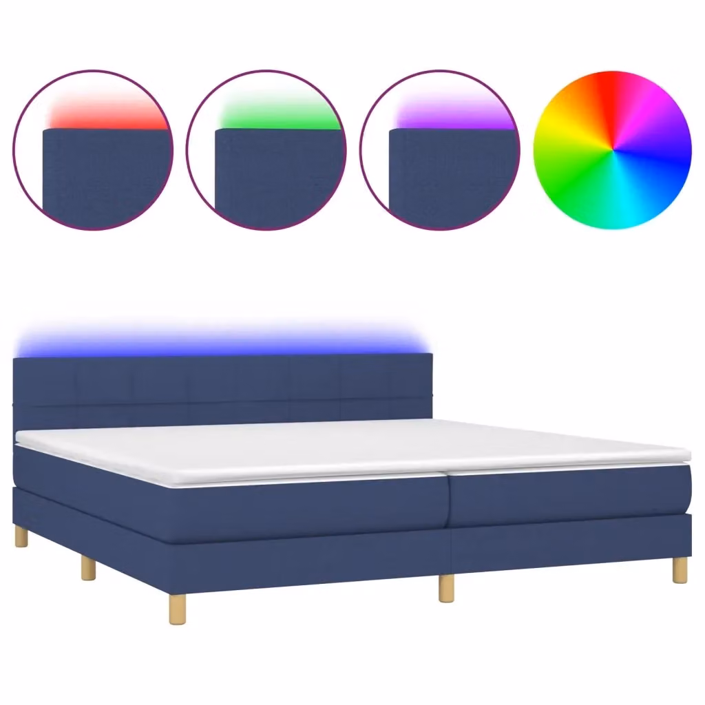 Letto Ibrido vidaXL con Materasso e Illuminazione LED Blu, Tessuto Bianco e Blu, L/P: 200 x 200 cm – 2