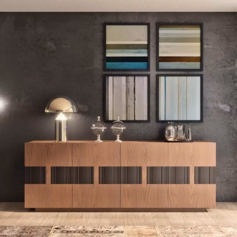 Madia credenza moderna in legno di frassino bicolore marrone Mobili 2G L: 180 cm, P: 48 cm, H: 88 cm