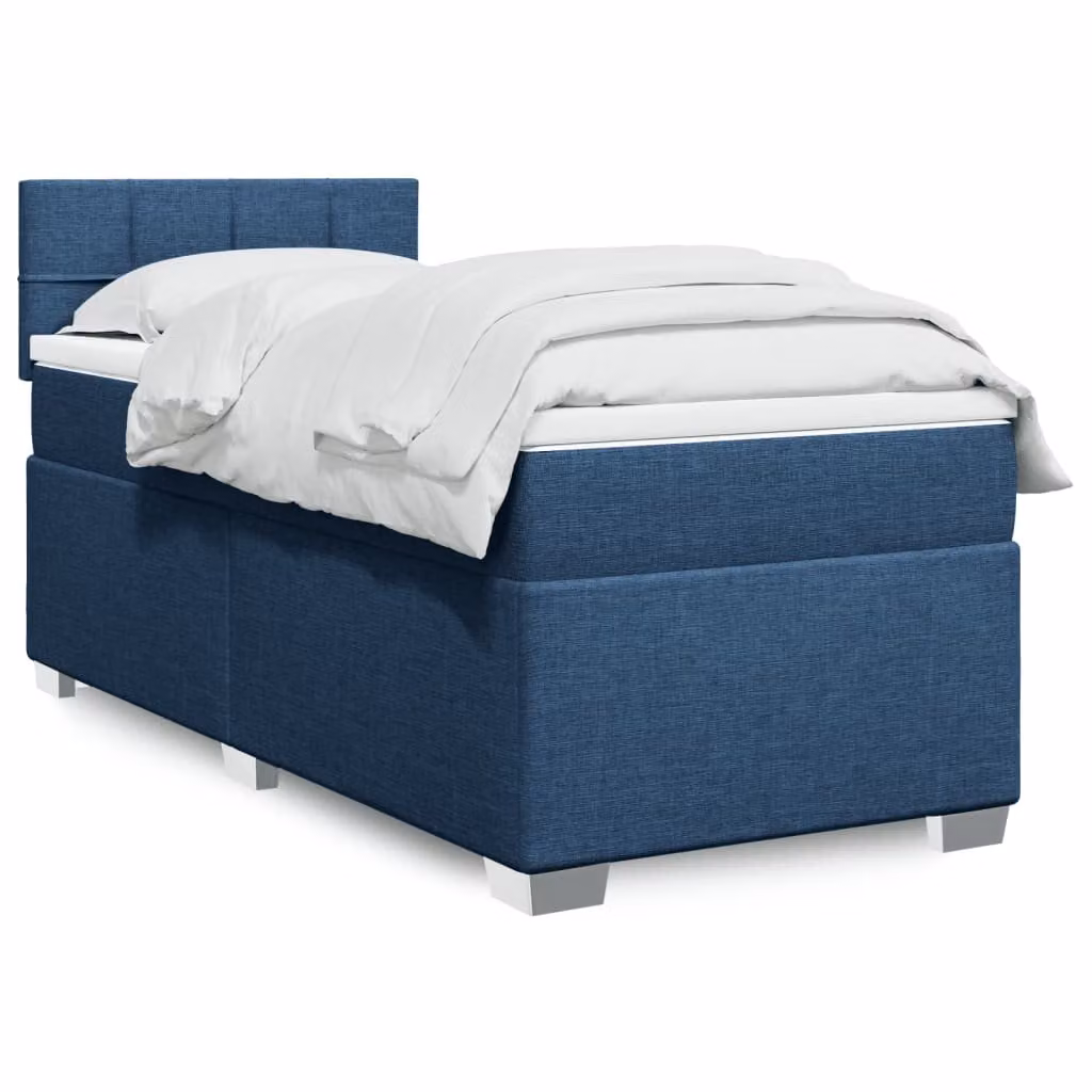 vidaXL Giroletto a Molle Ibrido con Materasso in Tessuto Blu e Bianco L/P/H: 90 x 200 cm