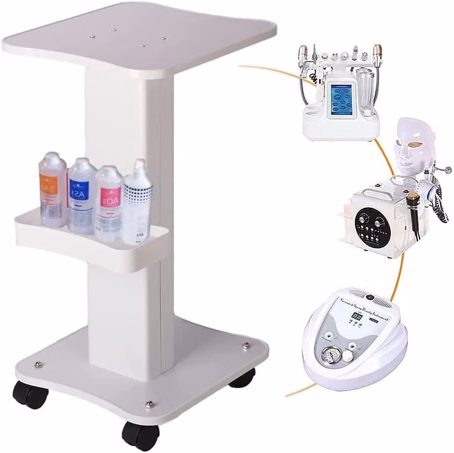 Carrello per parrucchieri, 2 ripiani, capacità 40 kg, colore argento, con cassetto