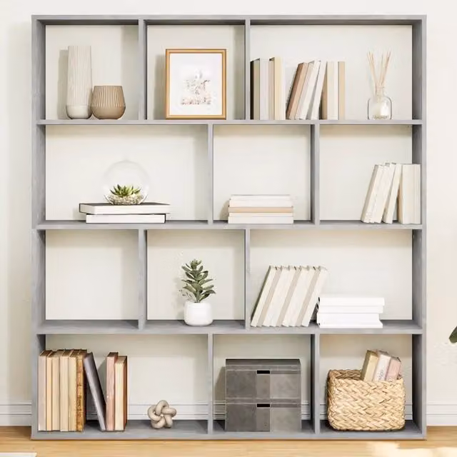 Libreria vidaXL in Legno Multistrato Grigio Opaco L: 132 cm, P: 29 cm, H: 141,5 cm