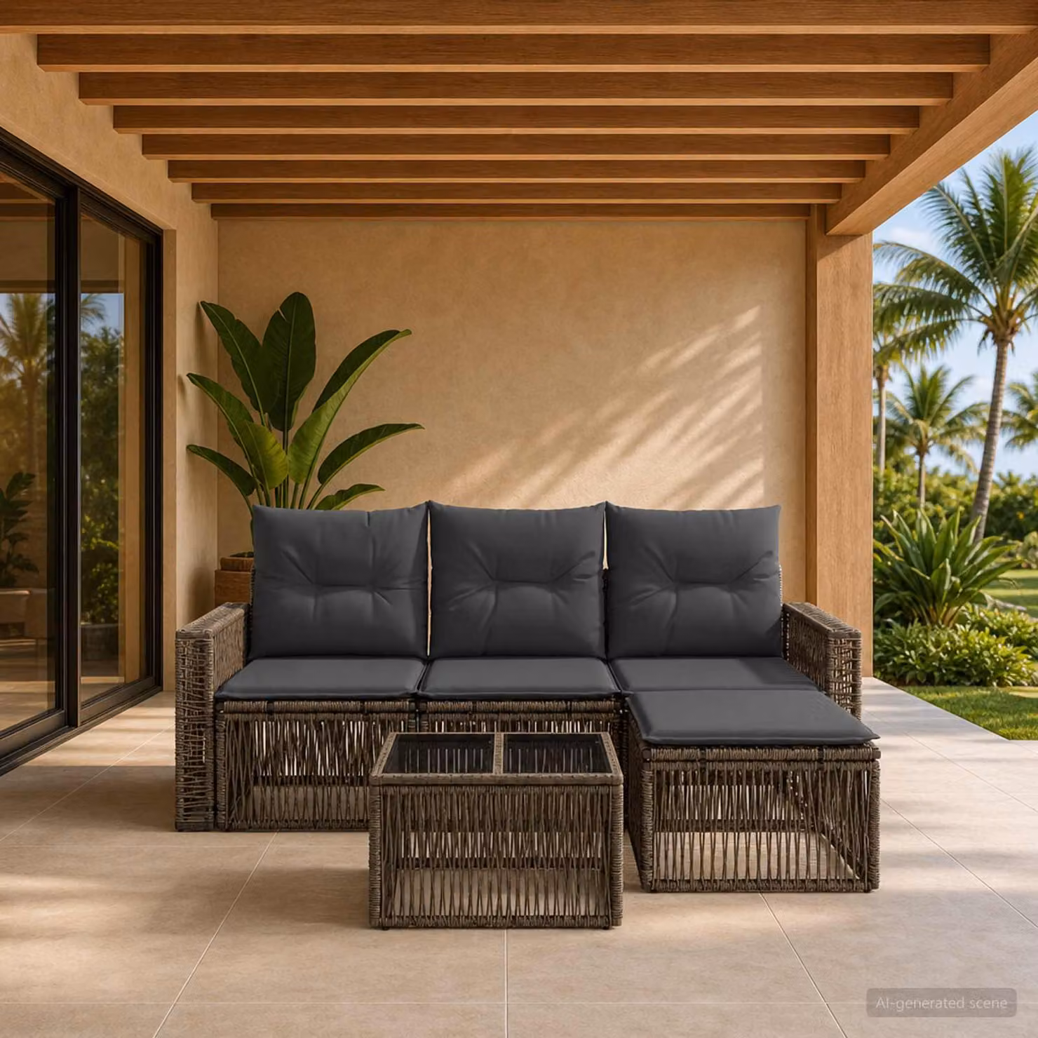 Set Divano da Giardino vidaXL 5 Pezzi in Polyrattan con Forma a L, Grigio e Antracite