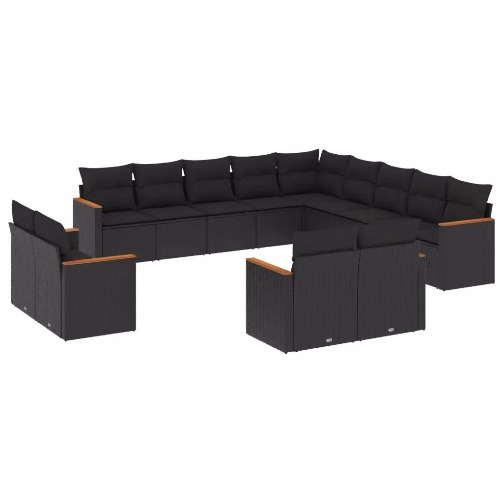 Set di Divani da Giardino VIDAXL in Polyrattan Nero con Cuscini, Design Moderno a Forma di U, 13 Pezzi – 2