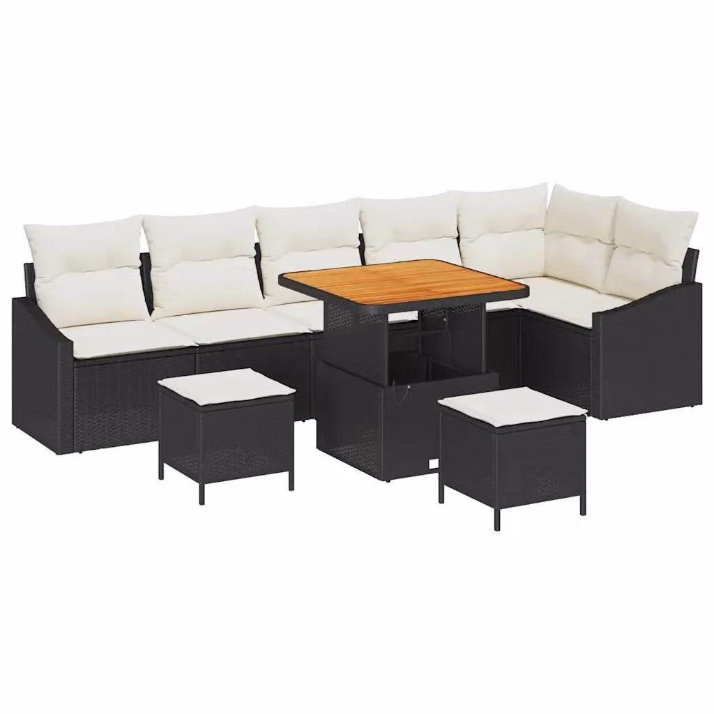 vidaXL Set Divano da Giardino Moderno a L in Poly Rattan Nero con Cuscini e Tavolino da 9 Pezzi – 2