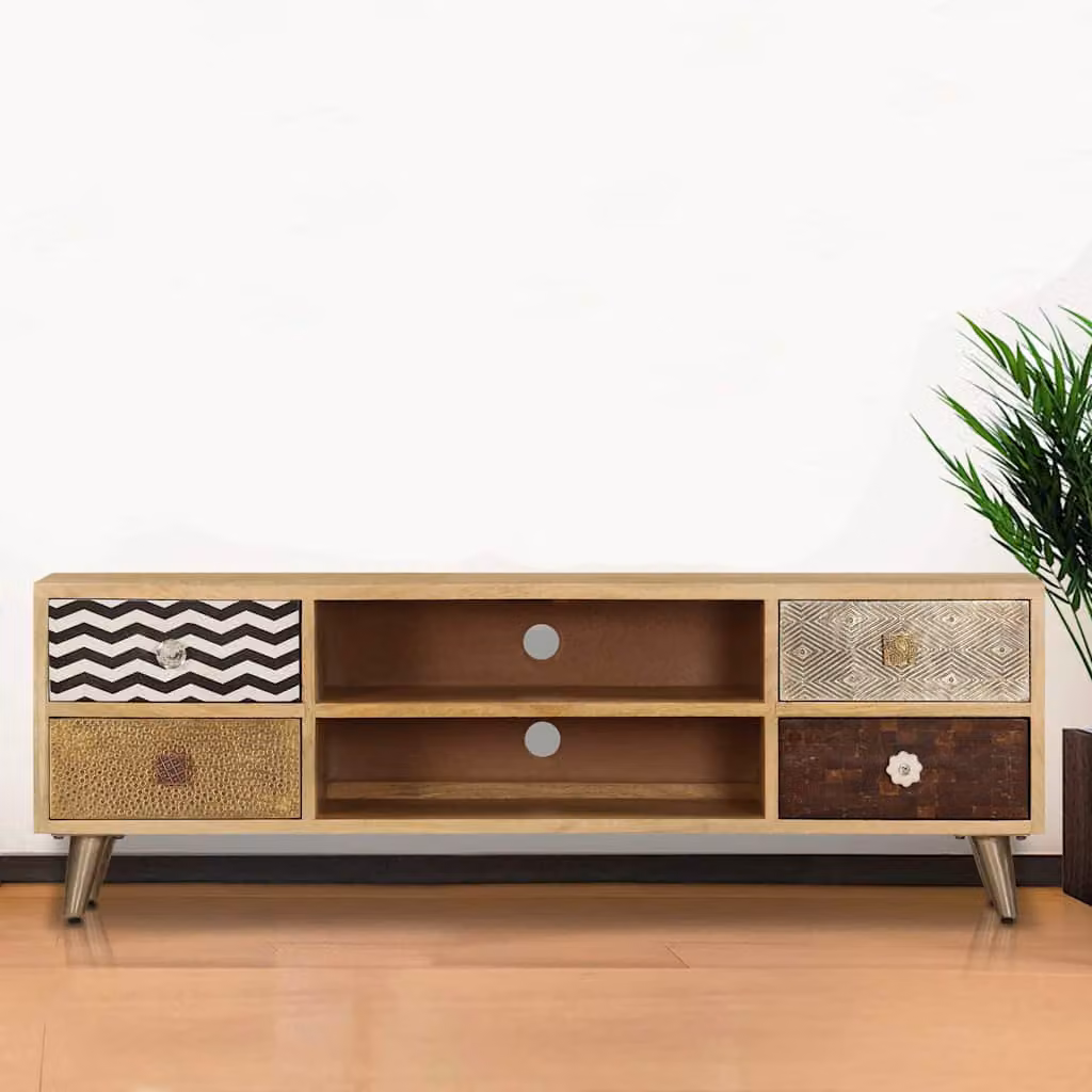 vidaXL Mobile Porta TV 120x30x40 cm in Legno Massello di Mango